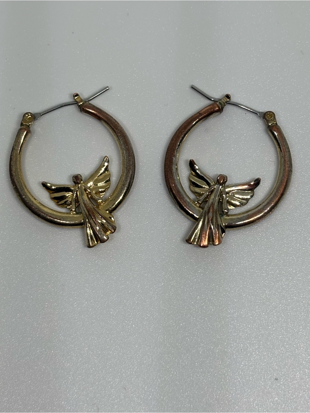 Gold Angel Hoop Earrings – Elegant Two-Tone Hoops